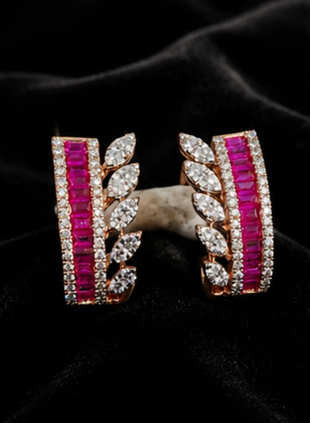 Elegant Pink Ruby & Diamond Hoop Earrings for Women