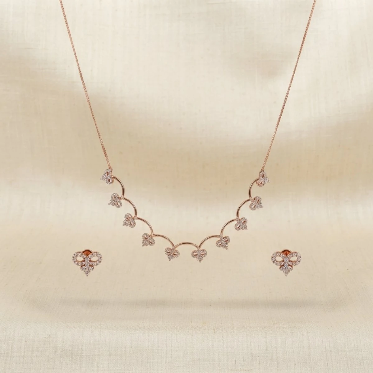 Gold Pavé Floral Motif Necklace and Earrings Set