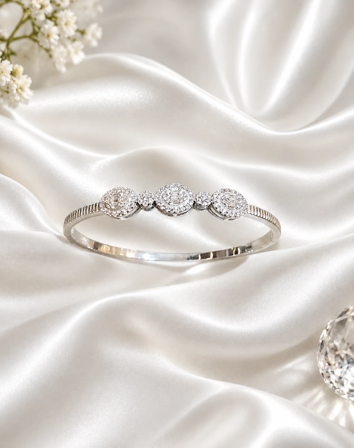 Silver 925 Halo Sparkle Kada for Women