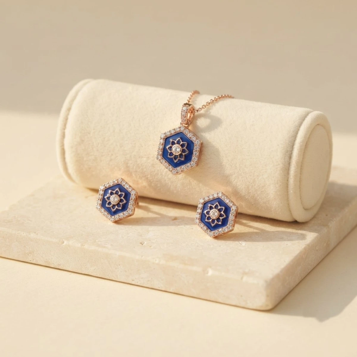 Exquisite Hexagonal Silver Jewelry Set