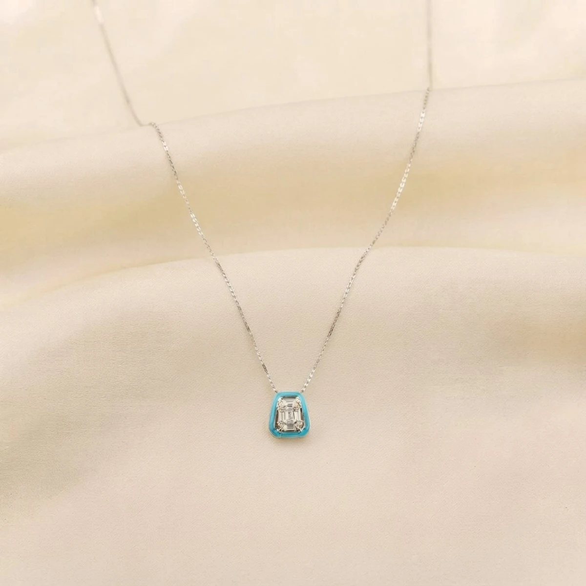 Silver & Turquoise Enamel Pendant Necklace in Silver