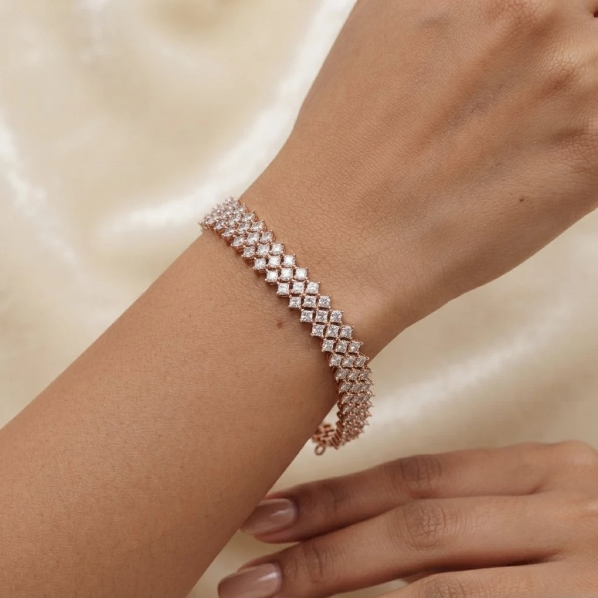 Radiant Triple-Row Diamond Tennis Bracelet in Rose Gold