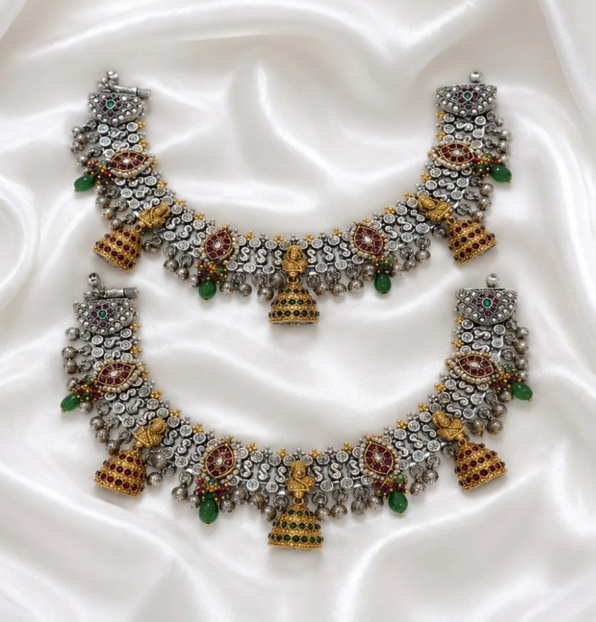 Antique Oxidised Silver Lakshmi Jhumka Payal Set