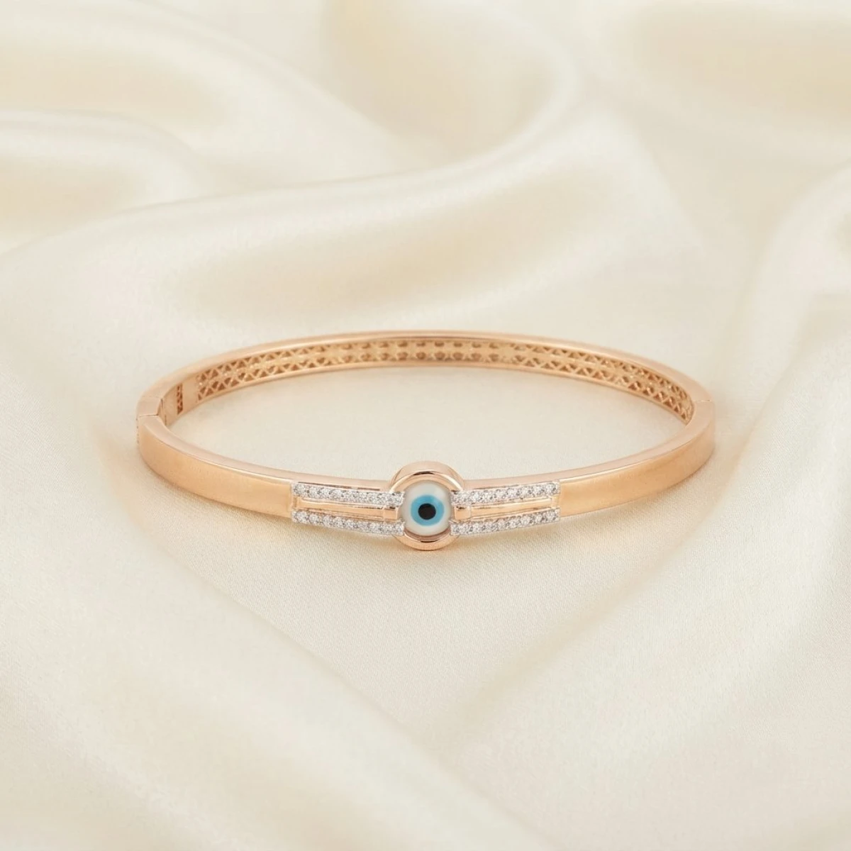 Rose Gold Evil Eye Stone Kada Bracelet