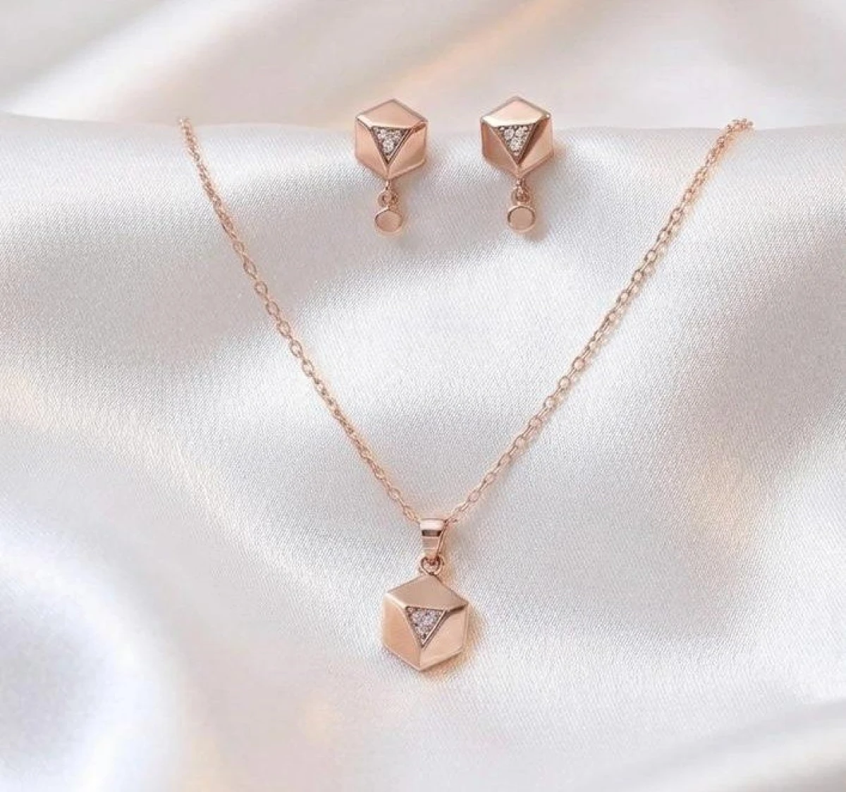 Silver Geometric Hexagon & Pavé Triangle Jewelry Set