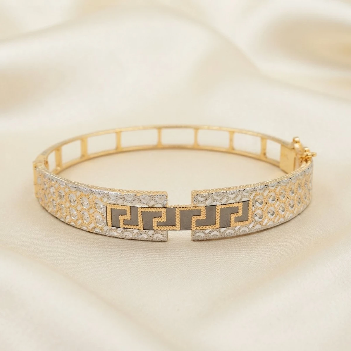 Two-Tone Greek Key Gold Bracelet