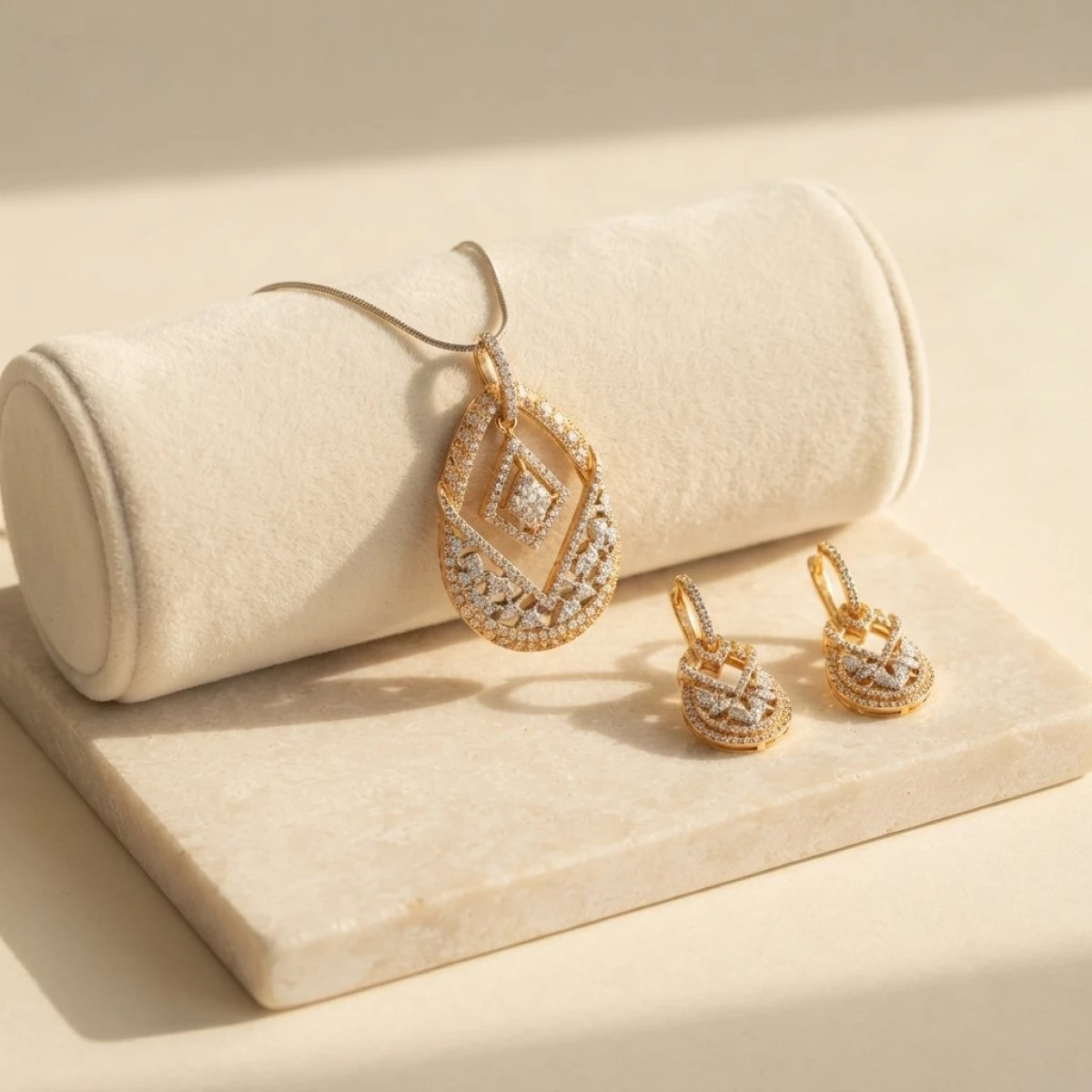 Diamond Filigree Pendant & Earring Set