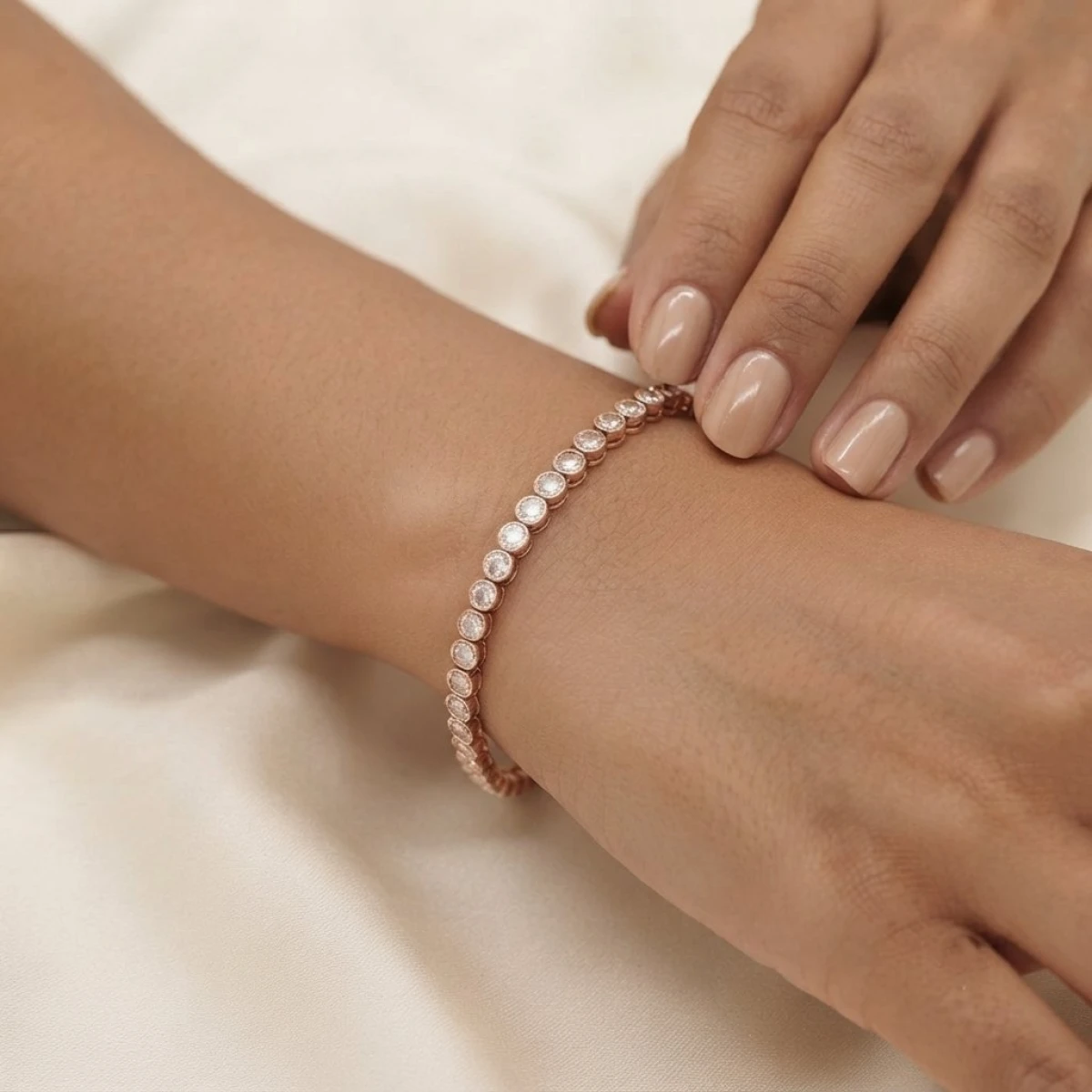 Bezel-Set Diamond Tennis Bracelet in Rose Gold