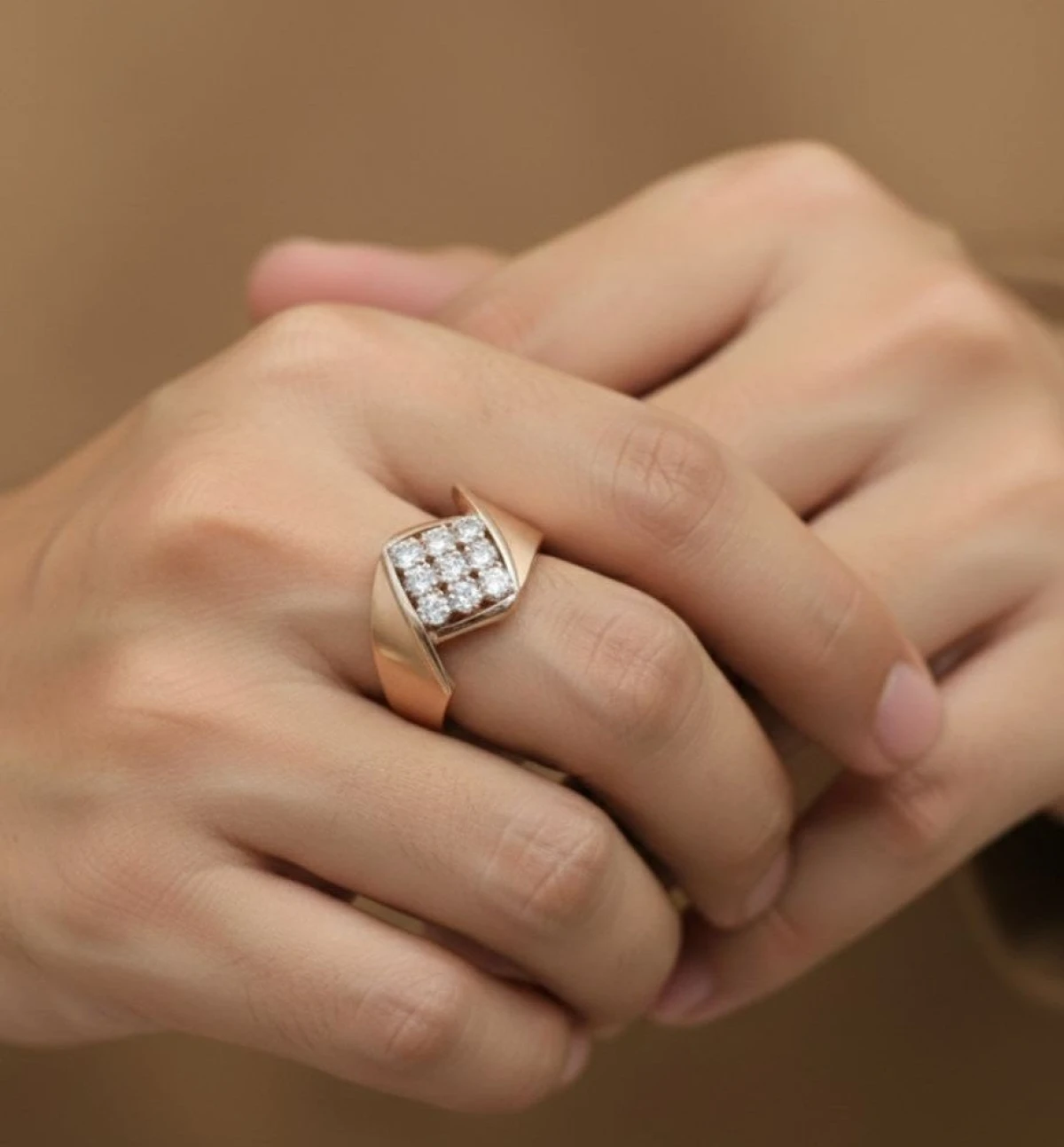 Men's Geometric Diamond Rose Gold Ring