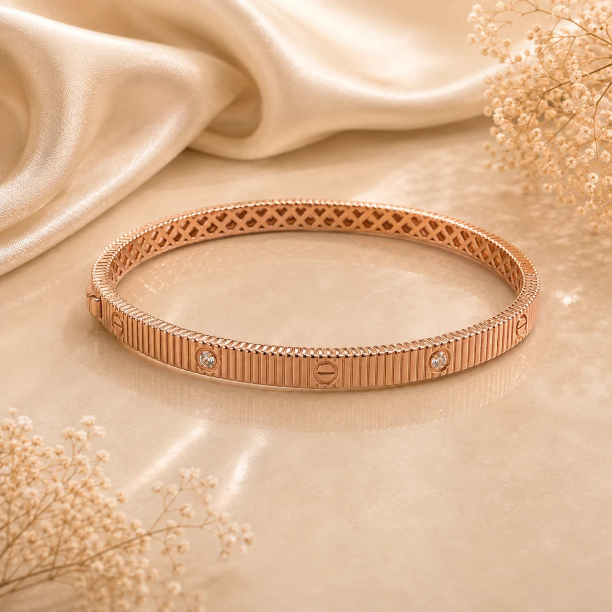 Rose Gold Women’s Designer Bangle with Crystal Accents