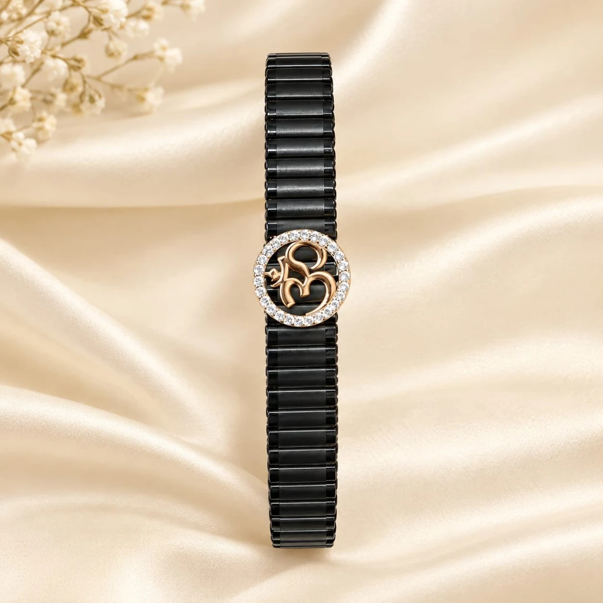 Divine Om Diamond Accent Black Watch-Link Men's Bracelet