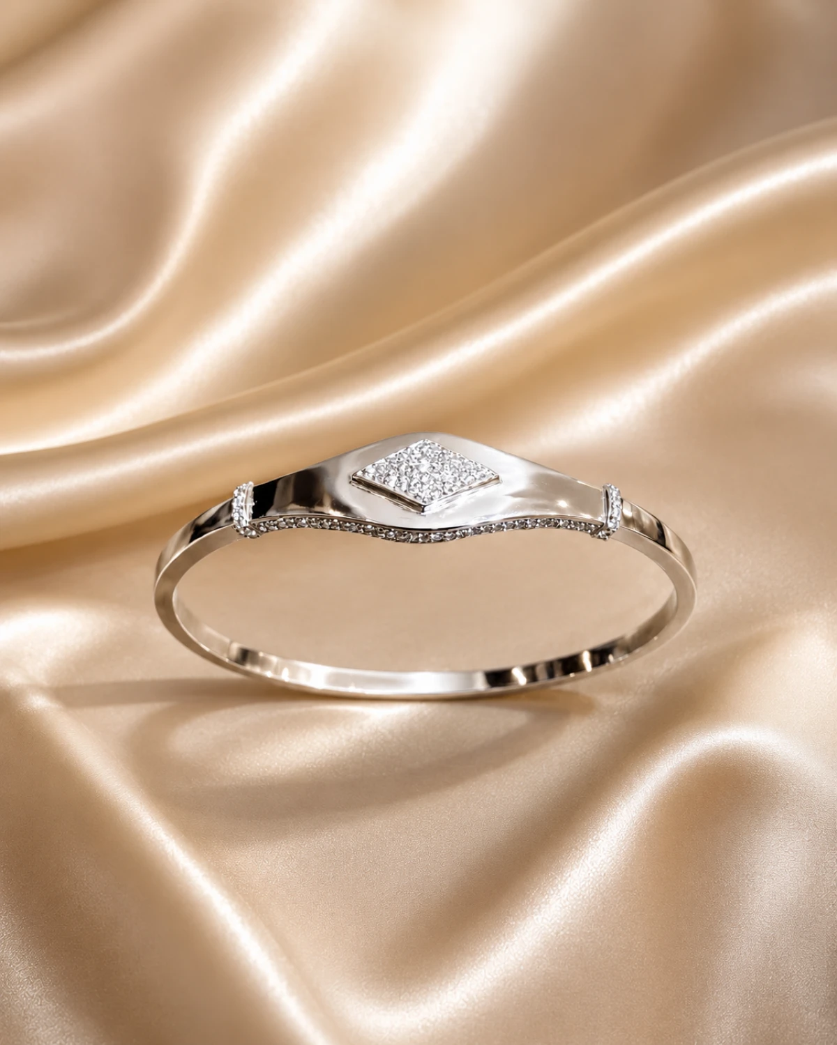 Silver 925 Geometric Diamond-Style Kada Bracelet for Women