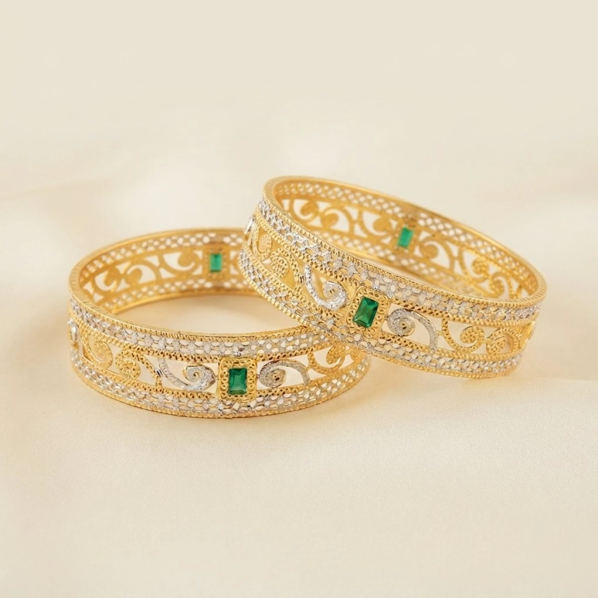 Gold Emerald Designer Bangle Set