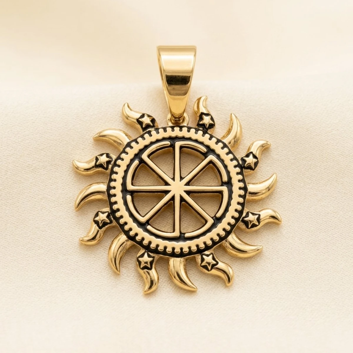 Celestial Sunburst Wheel Men's Gold Pendant