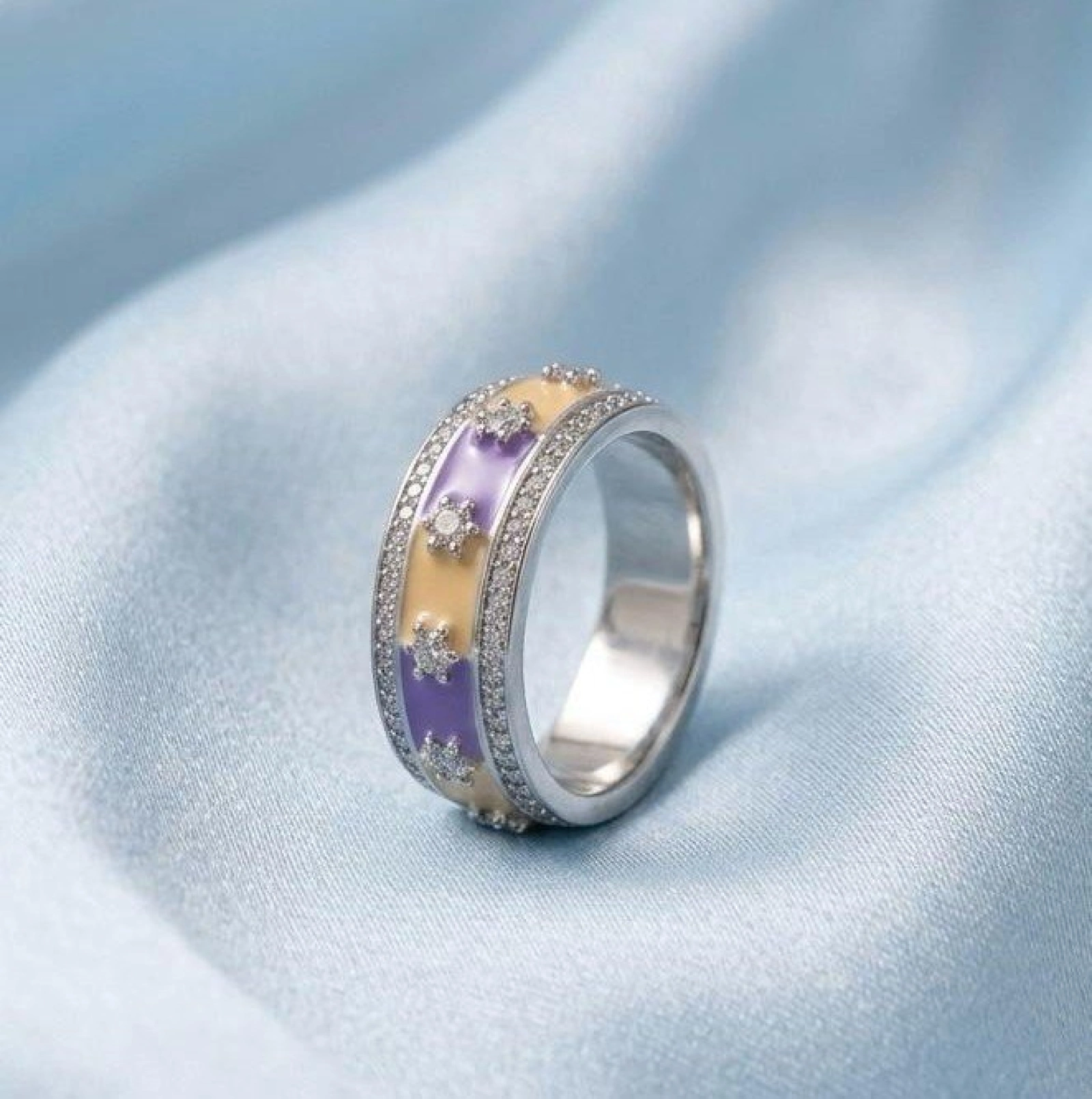 Pastel Enamel Diamond Star Band Ring
