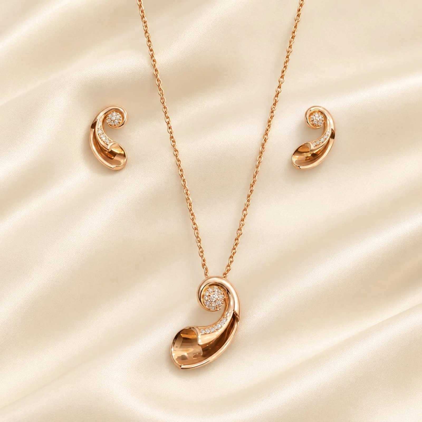 925 Sterling Rose Gold-Tone Swirl Pendant Necklace & Earrings Set