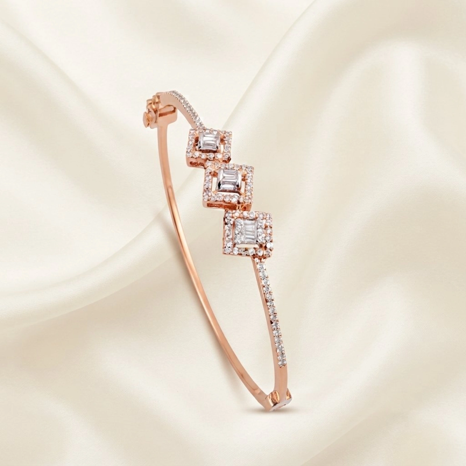 Triple Square Diamond Rose Gold Bangle