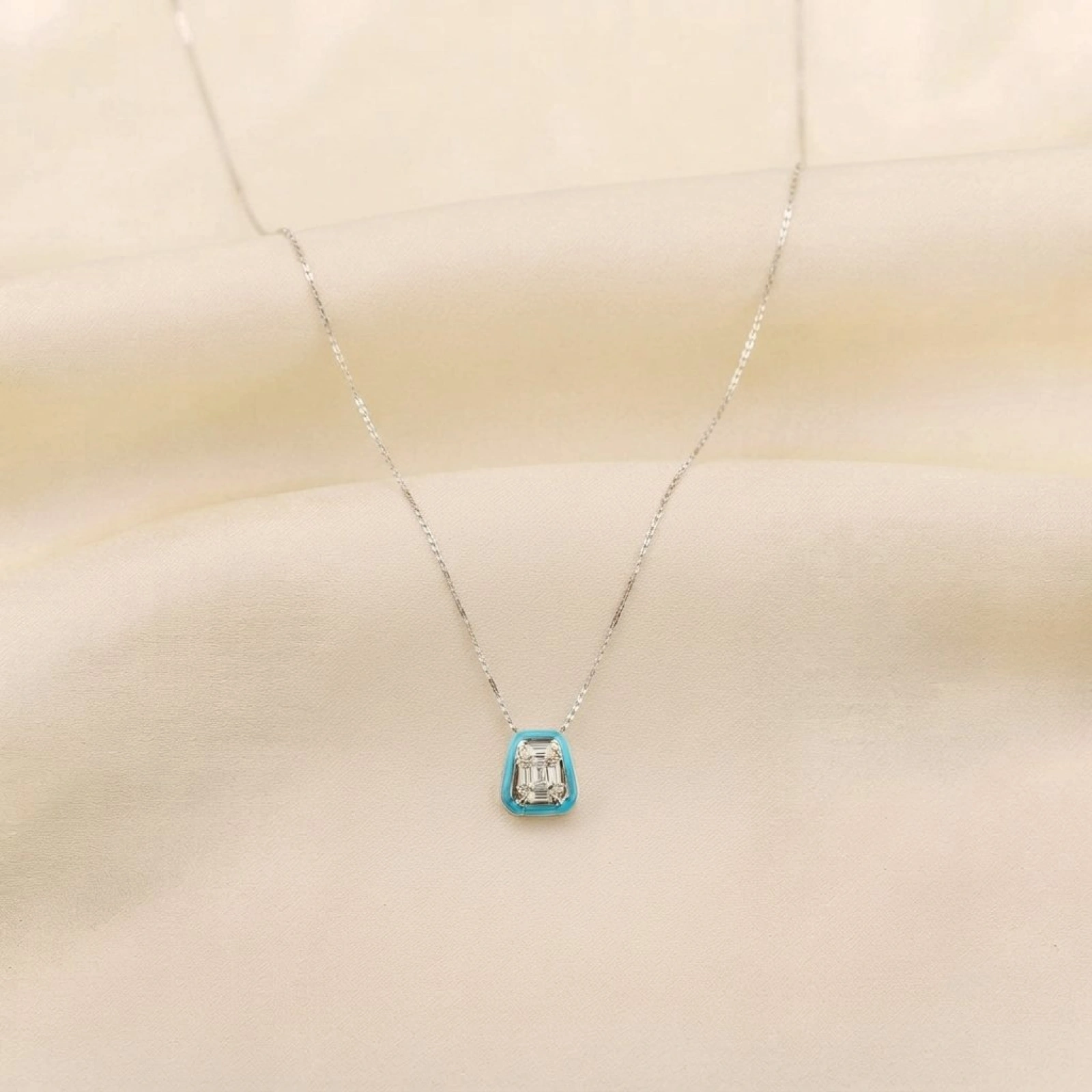 Silver & Turquoise Enamel Pendant Necklace in Silver