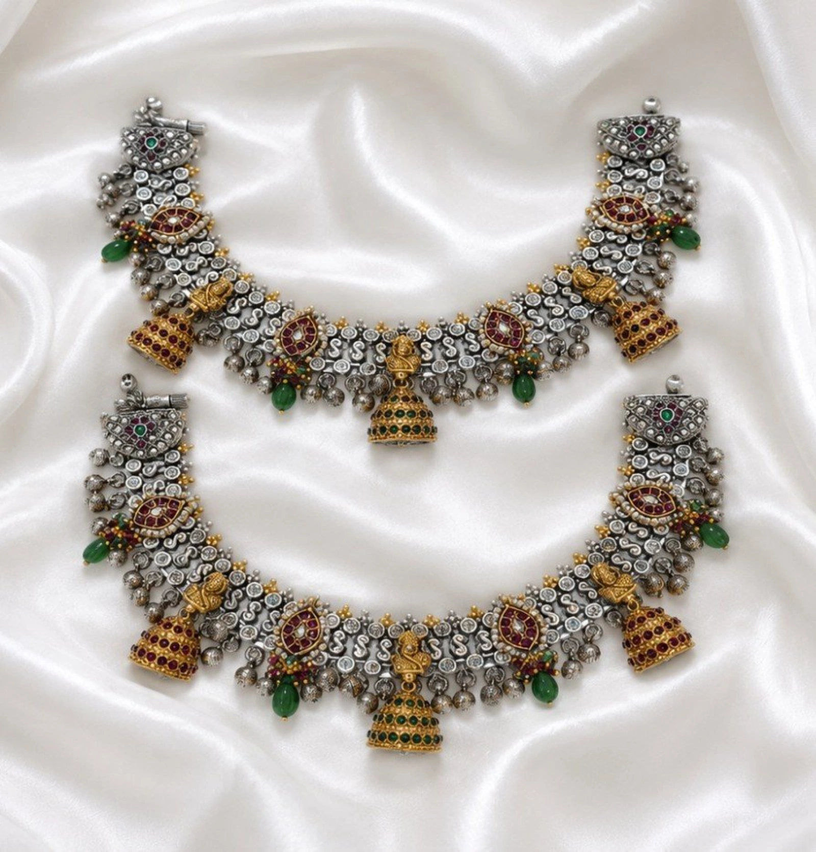 Antique Oxidised Silver Lakshmi Jhumka Payal Set