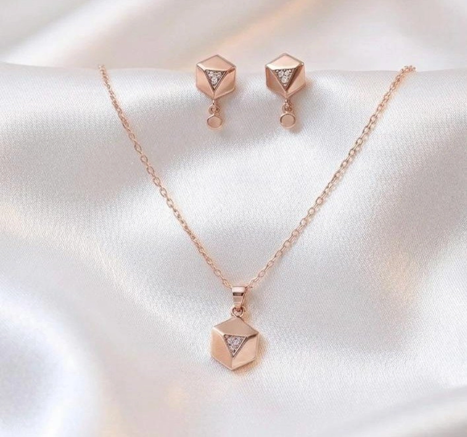Silver Geometric Hexagon & Pavé Triangle Jewelry Set