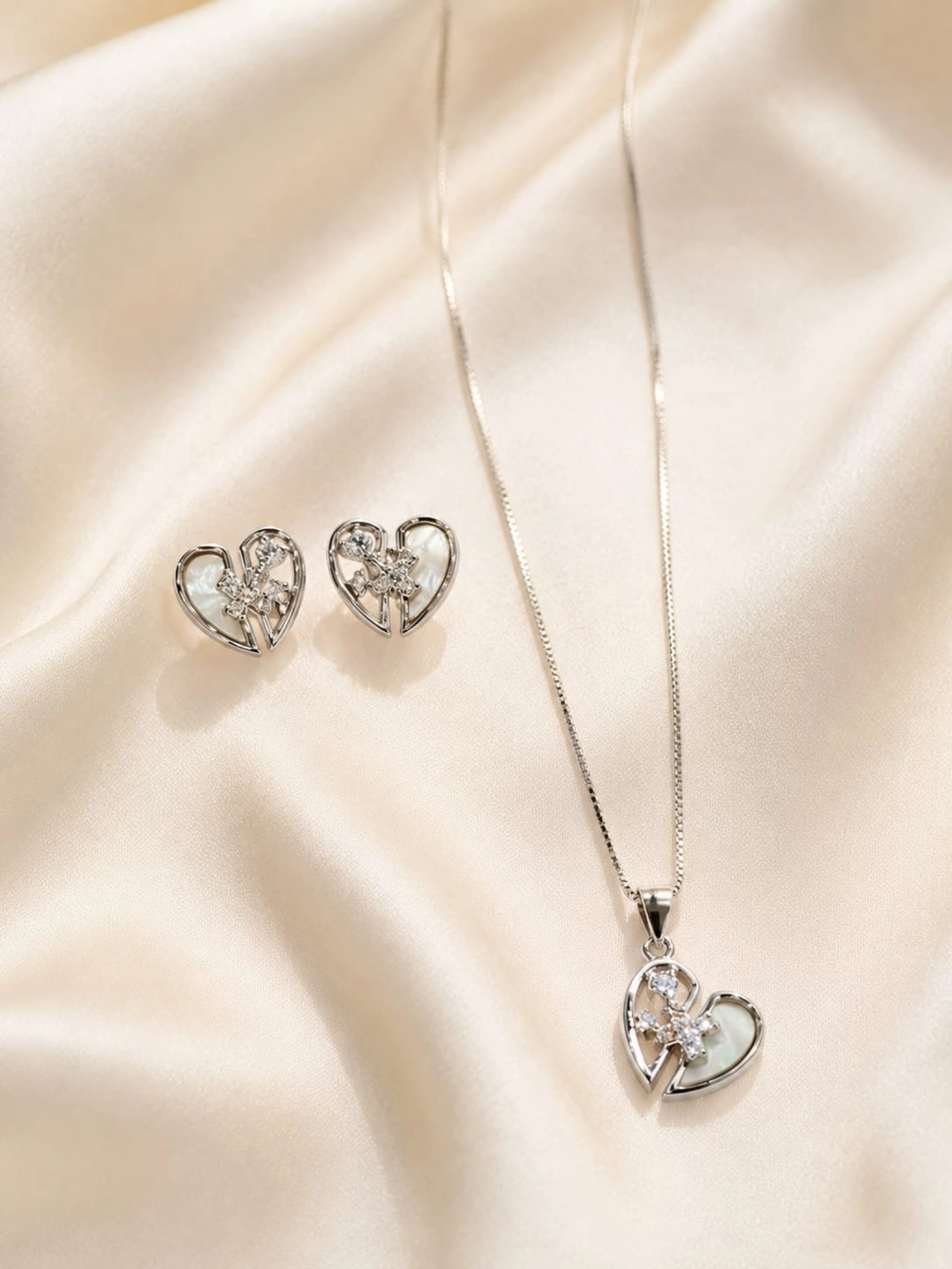 925 Silver Heart Pendant Set for Women