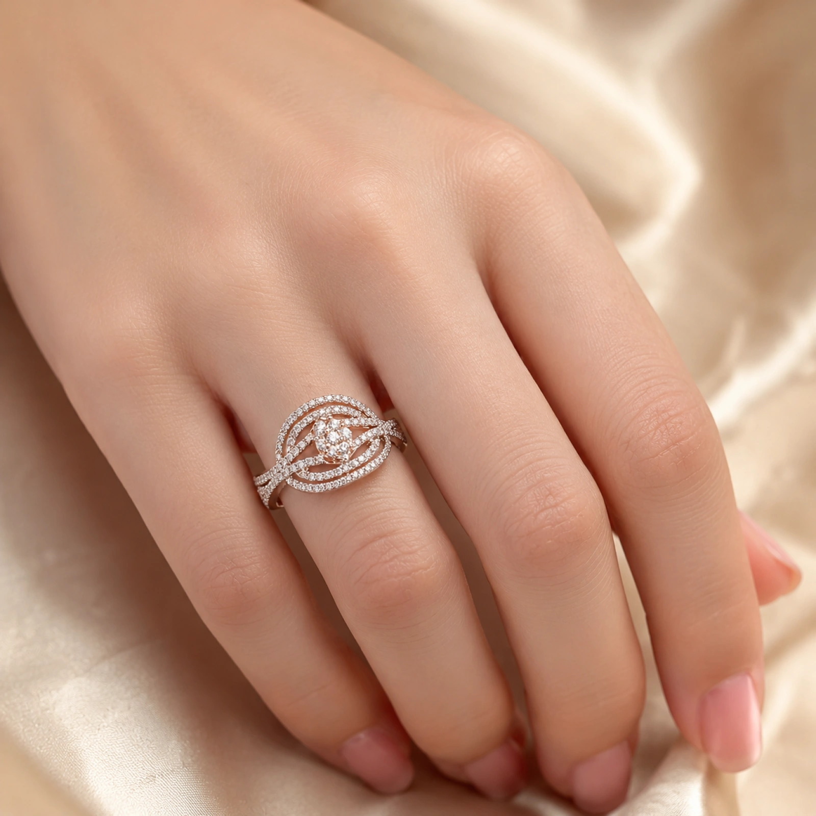 Interlocking Pave Diamond Statement Ring