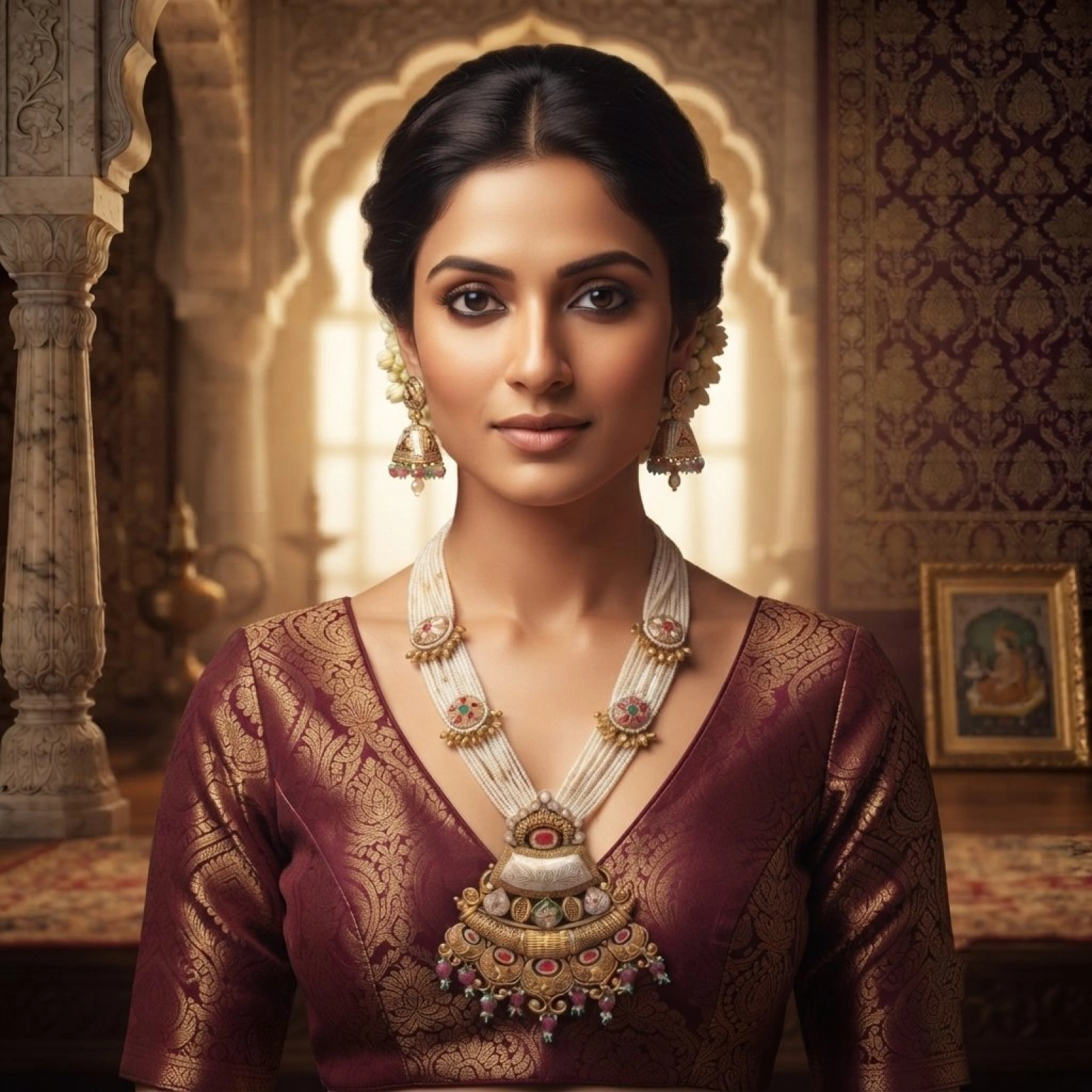 Royal Antique Kundan Pearl Necklace Set