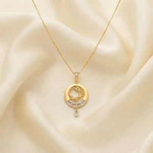Elegant Gold Circular Pendant Necklace Main View