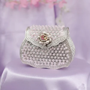 Luxury Silver Beaded Potli Clutch with Floral Accent Main View