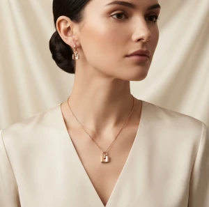 Silver Rose Gold-Tone Lock Motif Pendant & Earring Set Gallery View