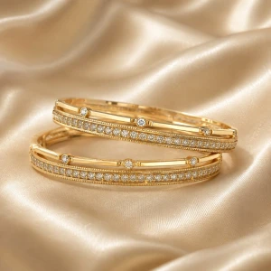 Elegant Gold-Tone Stone-Studded Bangle Set Main View
