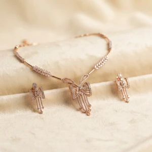 Rose Gold Bow-Tie CZ Jewelry Set Main View