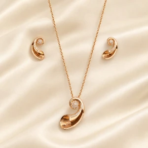 925 Sterling Rose Gold-Tone Swirl Pendant Necklace & Earrings Set Main View