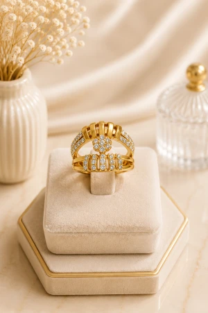 Classic Gold Ribbed Floral Dome Ring Main View