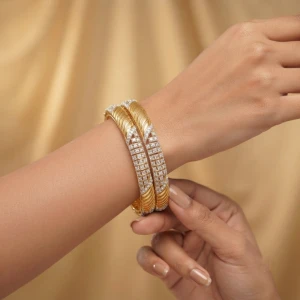 Ribbed Gold and Diamond Band Kadas Gallery View