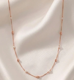 Rose Gold Beaded & Pearl Chain Necklace Main View