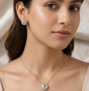 Silver Blue Enamel & Pave Sphere Jewelry Set Gallery View