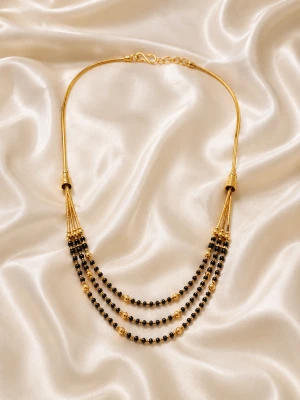 Gold Women’s Multi-Strand Black Bead Mangalsutra Main View