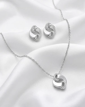Silver Interlocking Knot & Pavé Jewelry Set Main View