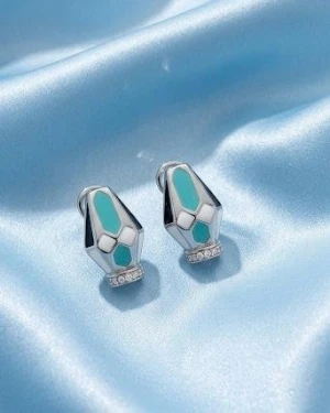 Sterling Silver Geometric Enamel CZ Earrings Main View