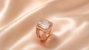 Rose Gold Emerald-Cut Diamond Ring Main View