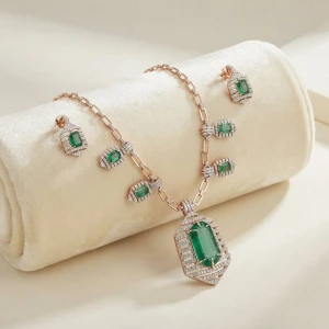 Exquisite Emerald and Diamond Necklace and Earring Set Main View