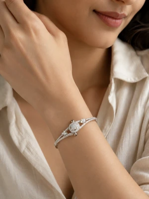925 Sterling Silver Diamond-Style Kada for Women Gallery View