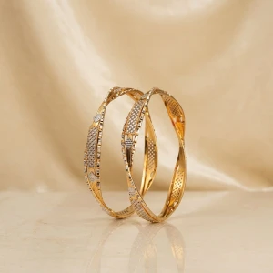 Twisted Luxe Cubic Zirconia Gold Bangles Main View