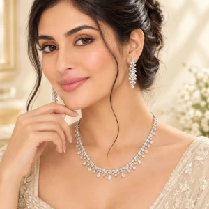 Cascading Pear-Cut Silver Choker and Earring Set Gallery View