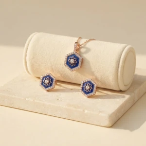 Exquisite Hexagonal Silver Jewelry Set Main View