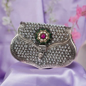 Artisan Silver Beaded Ethnic Clutch Main View