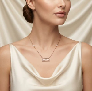 Rose Gold Marquise Stone & Pearl Accent Necklace Gallery View