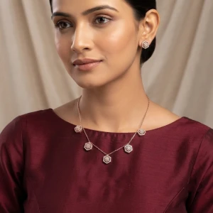 Rose Gold Hexagon Diamond Lariat Necklace Set Main View