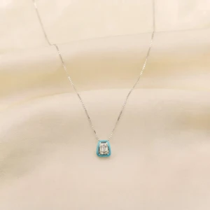Silver & Turquoise Enamel Pendant Necklace in Silver Main View
